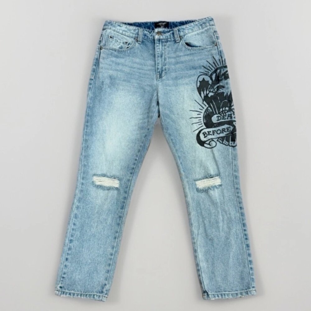 Ed Hardy Death Before Dishonor Jeans Men's Size 32 X 28 Distressed Denim Vintage
